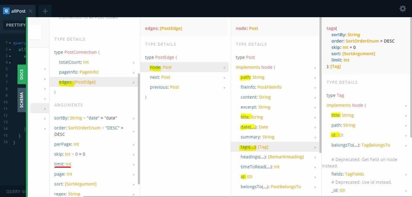 Doc of query for posts