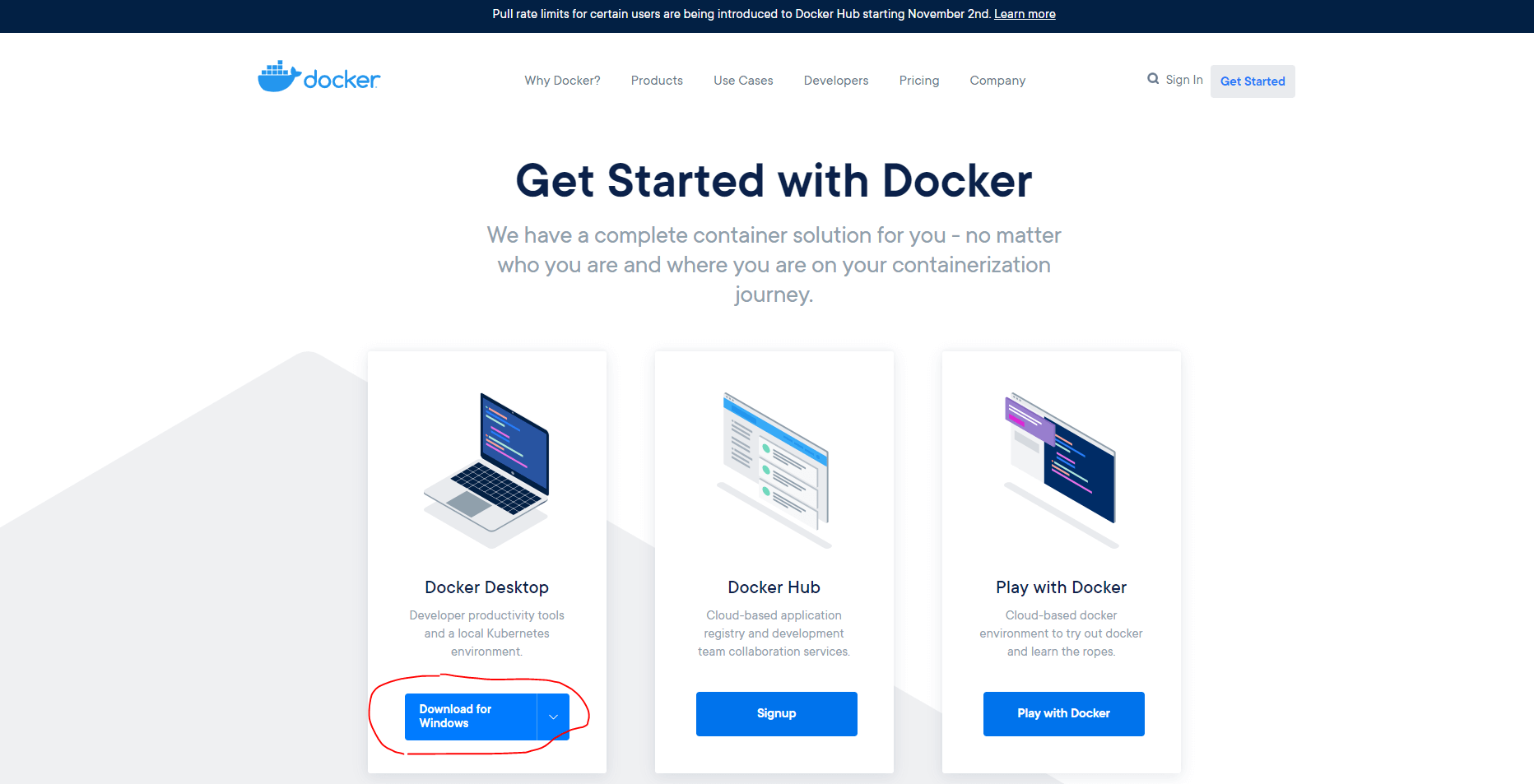 Docker's Get Started Page